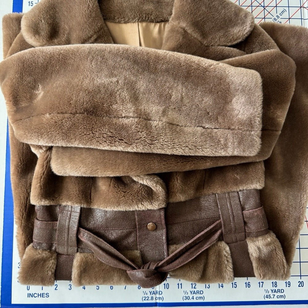 Borgana Fairmoor Vintage Faux Fur Faux Suede Belted Coat Small Mob Wife Gangster - Picture 10 of 13